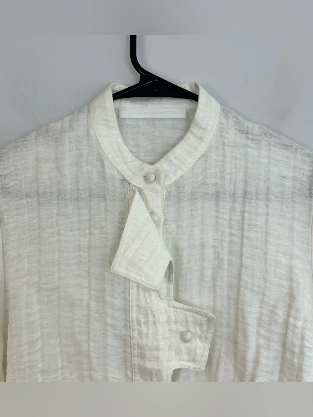 Love Binetti White Button Front Peasant Peplum Boho Blouse Medium FLAW